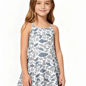 Grey camo straps ruffle girls athletic dress