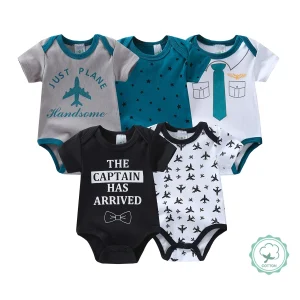 5-Pack Baby Boy Short-Sleeve Rompers Set