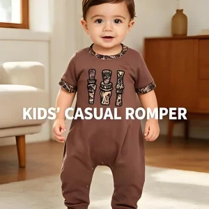 Baby Infant Boys Camo Duck Call Brown Short Sleeve Rompers