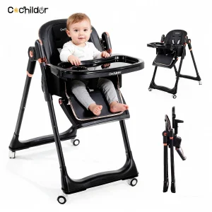 Portable 3-in-1 Baby High Chair with Wheels & Removable Tray