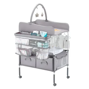 Adjustable Height Baby Diaper Changing Station with Storage Baskets