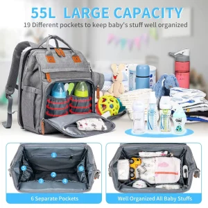 Portable Travel Diaper Bag Backpack with Foldable Bassinet & Changing Mat