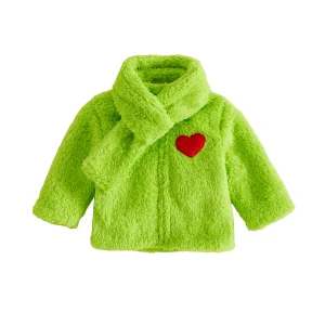 Baby Girl Long Fleece Christmas Coat with Front Zip