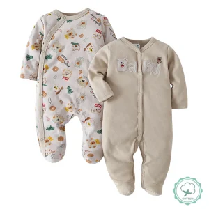 2-Pack Baby Boy Bear Footed Rompers