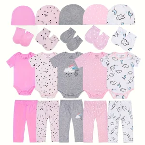 Newborn Infant Girl 20-Piece Layette Gift Set with Onesies, Pants, Hats & Gloves