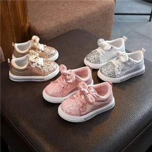 Girls' Sequin Bow Crystal Casual Sports Sneakers